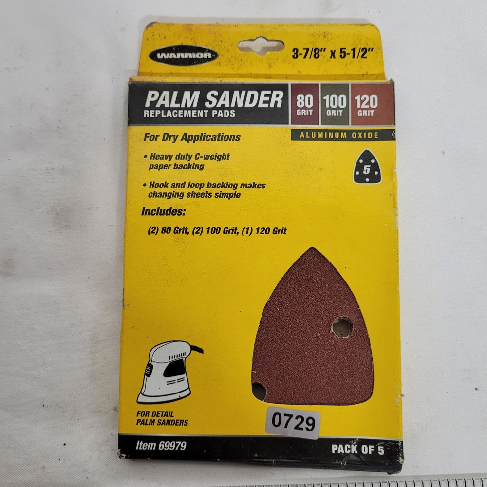 Warrior Palm Sander Replacement Pads 5 Pack 80 100 120 Grit 3-7/8 x 5-1/2 69979